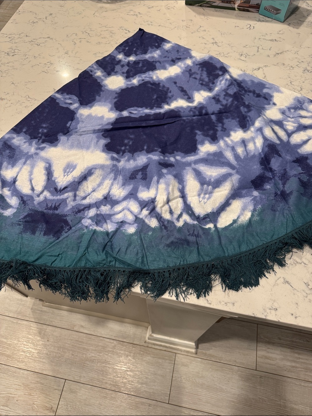 Gypsy 05 Blue and Teal Tie-Dye Fringe Round Beach Cloth